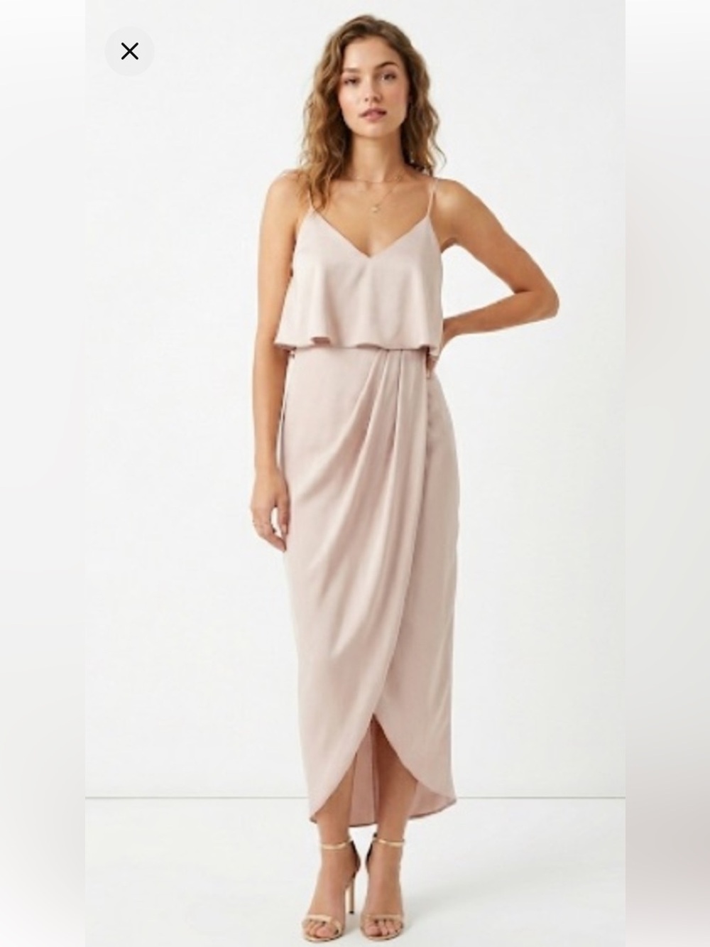 Shona Joy Blush Slip Midi Dress with Draped Overlay